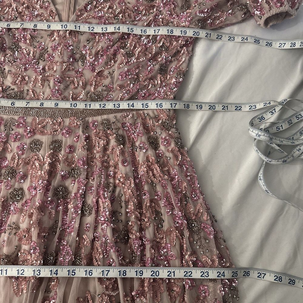 NWT Mac Duggal [ 12 ] 5497 Embellished V Neck 3/4 Sleeve A Line Gown Rose #Q1013 - Picture 5 of 16